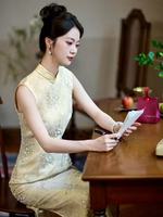 Chinesischer Stil Gewebter Pailletten-Bestickter Doppellagiger Organza-Stoff 100% Polyester Blumen-Schatten-Weste