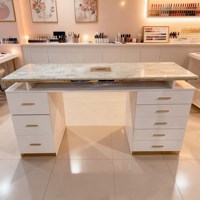 Ensemble table et chaises de manucure en MDF de luxe professionnel couleur de taille personnalisée avec ventilateur charge USB pour onglerie