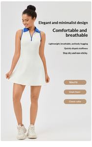 Vestido de <span class=keywords><strong>Tenis</strong></span> de Verano para <span class=keywords><strong>Mujer</strong></span>, Color Sólido, Cuello Solapa, Corte Ajustado, Falda para Correr, Transpirable, Secado Rápido, Vestido de Golf, Ropa de Yoga, Ropa Deportiva - Product Image 6