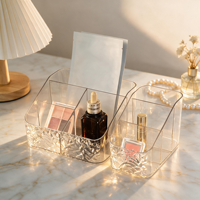 Organisateur de bureau de luxe léger en PET transparent à motif ondulé effet glace, idéal pour le rangement des cosmétiques sur coiffeuse