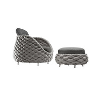 Ensemble de jardin trois pièces transfrontalier en rotin avec structure en acier, canapé et chaise en corde, design minimaliste moderne et écologique pour extérieur et cour