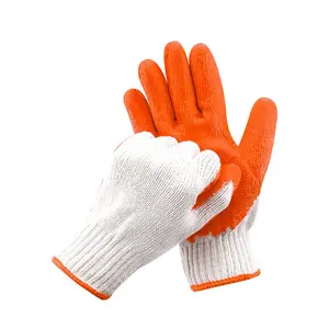 批发便宜的乳胶涂层棉安全防滑耐磨皮革工作手套