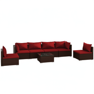 Ensemble de salon de jardin rouge cannelle en rotin brun, mobilier d'extérieur 6 places, résistant aux intempéries, design contemporain - Product Image 1