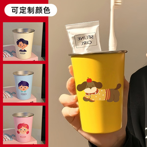 Gobelet à bain de bouche en acier inoxydable personnalisé avec dessin animé pour la maison, porte-brosse à dents pour couples, gobelet à boire - Product Image 1