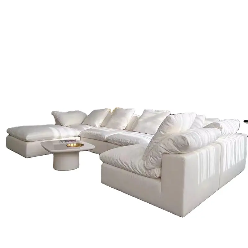Hot Popular Living Room Sofa Cloud Series Cushion Feather Filling White Linen/Velvet Sectional Sofa Set
