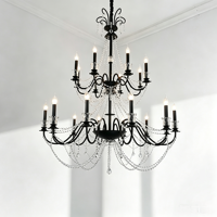Lustre en fer noir de style vintage américain, luminaire suspendu à LED de style campagnard français, pour salon, hall d'hôtel