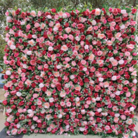 DKB Promotion Mur de fleurs artificielles fait main roses rouges 10x10ft pour mariage, Pâques, décoration de scène, utilisation intérieure/extérieure