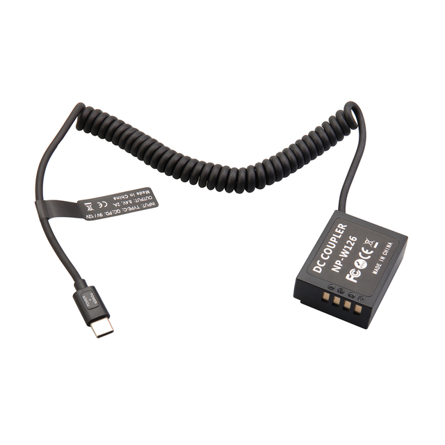 Fujifilm NP-W126 DC Coupler Dummy Battery + Type C Spring Cable for Fujifilm X XT XH1 XM1 XA XE X-Pro HS Series Camera