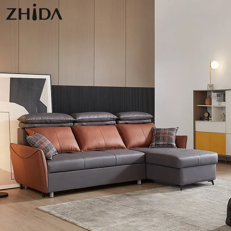 Ucuz çekyat Modern oturma odası mobilya lüks köşe kanepe deri katlanır Futon çekyat