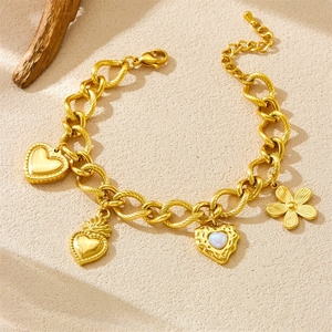 Catena di lettere in acciaio inossidabile con ciondolo a cuore e fiore - Product Image 2