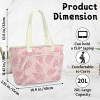 Sac fourre-tout décontracté écologique de 20 L, sac de voyage personnalisé avec imprimé fougère hawaïenne, plusieurs poches pour le rangement, sac de courses
