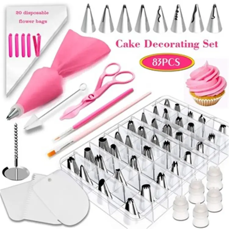 83 Pcs pastel decoración suministros pastel decoración Kit de herramientas pastelería boquillas glaseado tuberías boquillas consejos para pastel herramientas