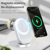 Stasiun Pengisian Daya Nirkabel Magnetik 3-in-1 Multifungsi Portabel Lipat 15W Ringan untuk iPhone, Jam Tangan, dan Earphone