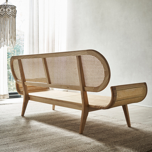 Ghế <span class=keywords><strong>sofa</strong></span> giường đa năng phong cách tối giản Nhật Bản làm từ gỗ tần bì nguyên khối và mây tự nhiên, 3 chỗ ngồi, phù hợp với phòng khách nhỏ hoặc khách sạn - Product Image 3