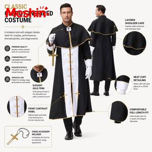 Disfraz de Pastor Religioso Elegante 2026, Túnica Negra de Sacerdote Noble, Ropa para Fiesta de Halloween, Disfraz Medieval para Hombre Adulto - Product Image 2