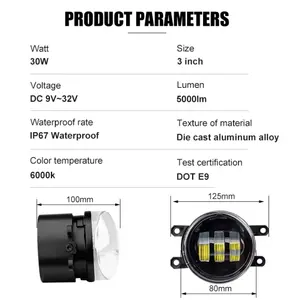 Lampu kabut LED 30W untuk kendaraan Toyota, lampu berlari Otomotif LED