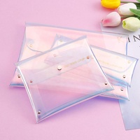 Trousse de maquillage holographique en PVC, transparente, stylée, pour cosmétiques, avec bouton-pression, irisé, pour maquillage