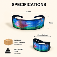 Lunettes LED Lumineuses avec Contrôle Bluetooth via APP, Affichage Matriciel RGB 12x36 Points, 432 LED, Rechargeables USB, Autonomie 5H, Matériau ABS, Idéales pour les Fêtes