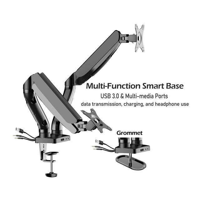 NBJOHSON Best Computer Bracket 2 Monitor Arm Stand Gas Spring Dual Monitor Mount Arm with USB and Media Ports