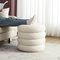 1688 Pouf ottoman confortable en velours de 30 cm de hauteur, couleur crème, pour rangement domestique et de cuisine, et comme pouf de salon pour la tenue des maquillages et les séances prolongées
