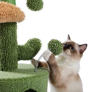 Árboles y rascador para gatos modernos para escalada de mascotas de 32 pulgadas, perchas de felpa de madera de Cactus y bolas esponjosas, árbol para gatos - Product Image 4