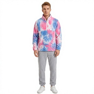 Men's Tie-Dye Fleece Quarter <b>Zip</b> Pullover Hoodie Regular Fit Casual Stand Collar Long Sleeve Blue Pink White Pattern - Product Image 2