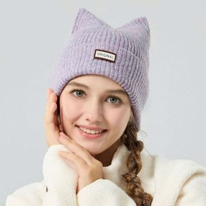 Wholesale in Stock High Quality Wool <b>Winter</b> Thickened Warm Cute Cat Ear Women Knitted Beanies Square Beanie <b>Hat</b> - Product Image 2
