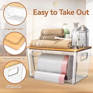 초대형 쓰레기통 홀더 디스펜서 싱크대 아래 부엌 쌓을 수있는 쓰레기통 디스펜서 대나무 뚜껑 쓰레기통 디스펜서 - Product Image 5