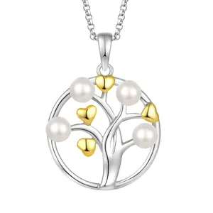 OEM High Quality Luxury Tree Pendant Round Jewelry Rhodium Plated 925 Sterling Silver Freshwater Pearl Pendant Wholesale