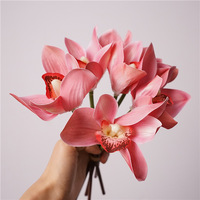 Bouquet de fleurs artificielles en latex réaliste de haute qualité, 6 têtes, orchidée Cymbidium rose, pour la fête des mères, mariage, remise de diplôme
