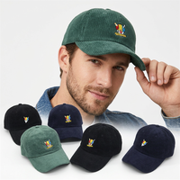 Chapeau de papa à bord incurvé avec logos de broderie personnalisés, casquette de baseball non structurée à bord plat à 6 panneaux 100% chapeaux en velours côtelé de coton