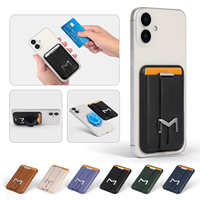 Dompet Kartu Ponsel Magnetik Kulit PU Premium dengan Penyangga Logam, Tempat Kartu Tempel Tipis dengan Penyangga, untuk Penggunaan Sehari-hari & Bisnis