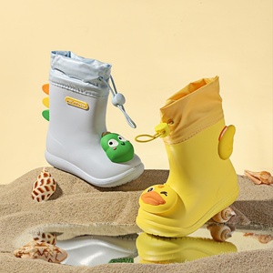 Botas de Lluvia <span class=keywords><strong>DELIA</strong></span> para Niños, Diseño de Dibujos Animados, Media Pantorrilla, con Cordón, Antideslizantes, de Algodón y Spandex, con Diseño de Oso y Pato, Modelo EVA - Product Image 3