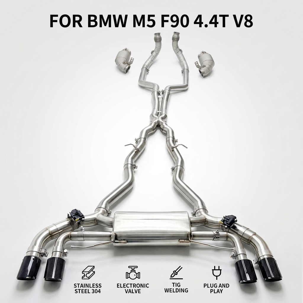 VantaFlow Stainless Steel Full Exhaust System for BMW M5 F90 V8 4.4T 2018-2023 Tuning Catted Downpipe and Valvetronic Cat-back Exhaust