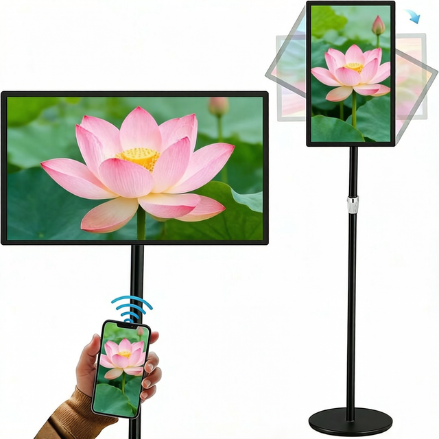 32 Inch LED Floor Standing Smart TV Kiosk Android 10/11 Cloud-Based CMS Split Screen 60Hz Refresh Rate for Supermarket
