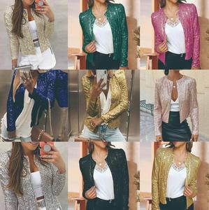 Primavera 2023 abbigliamento <span class=keywords><strong>donna</strong></span> lucido alla moda colorato cappotti <span class=keywords><strong>donna</strong></span> solido paillettes giacca femminile <span class=keywords><strong>corto</strong></span> Casual giacche esterne cappotti - Product Image 2