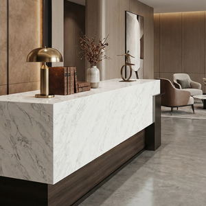Dalle de comptoir en pierre de quartz de style Venatino blanc, motif gris fin, format jumbo, vente en gros d'usine, pour comptoir de réception d'hôtel - Product Image 6