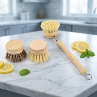 Brosse à main avec distributeur de savon, brosse de cuisine pour le nettoyage des casseroles, des poêles et des éviers, brosse à vaisselle en bambou pour la cuisine
