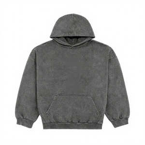 OEM ODM <b>Men's</b> Oversized <b>Grey</b> Acid Washed Hoodie Pullover <b>Sweatshirt</b> With Kangaroo Pocket custom Logo - Product Image 3