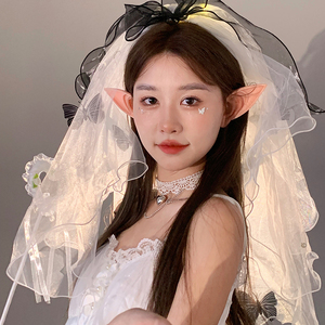 Halloween Lễ Hội Phụ kiện cho phụ nữ ngọt ngào công chúa Kind-hearted Veil <span class=keywords><strong>Com</strong></span> kẹp tóc đen trắng bên tóc clip-bán buôn - Product Image 5