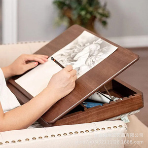 Caballete de dibujo de madera con caja de almacenamiento, ángulo ajustable para dibujar y escribir, soporte de escritorio de madera maciza - Product Image 1