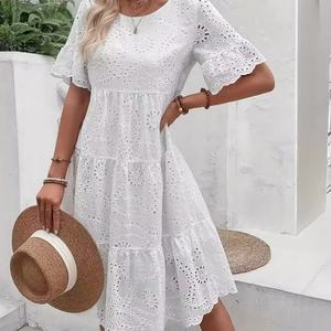 Vestido Bohemio de Moda, Nuevo, de Verano, de Algodón, para Mujer, Informal, con Bordado Floral, Estilo Casual, Hasta la Rodilla - Product Image 4