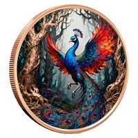 Pièce de monnaie en cuivre colorée de 1 Troy oz, ultra haute relief, gaufrée, en cuivre fin 999, motif Phénix, pièce de collection, souvenir personnalisé, investissement