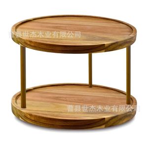 Plateau de rangement en bois à double couche, plateau de présentation rond en bois massif pour une utilisation sur le bureau à domicile, multifonctionnel, 12 pouces - Product Image 2