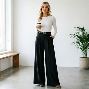 Nouveau <span class=keywords><strong>pantalon</strong></span> décontracté pour <span class=keywords><strong>femme</strong></span>, style europé<span class=keywords><strong>en</strong></span> et américain, avec ceinture, coupe ample et jambe <span class=keywords><strong>large</strong></span> - Product Image 5