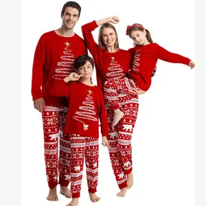 Família Natal Mãe Pai Crianças Combinando Pijamas Set Baby Dog Romper Terno Macio Pijamas Rompers Pijamas 2 peças
