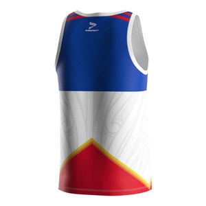 T-shirt sans manches en coton pour la musculation, sublimation usine, maillot de rugby bleu, style stringer - Product Image 2