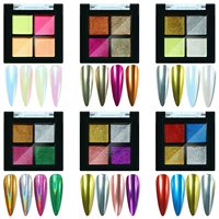 Poudre solide d'art d'ongle holographique avec des brosses d'éponge Pigment effet miroir flocons de paillettes d'ongle bricolage décor d'art d'ongle