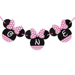 Minnie Bow thème 1er tissu gâteau Topper fête décoration fournitures ensembles paillettes papier bannière bruant - Product Image 5