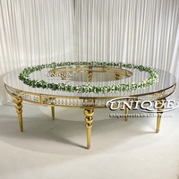 Centre de table de mariage moderne en verre miroir serpentin blanc et or en acier inoxydable, avec cristaux, pour repas en extérieur, hôtel éco-responsable
